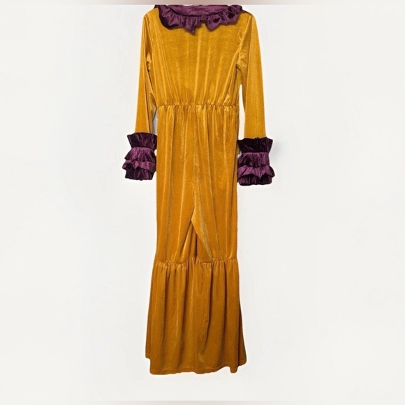 Oyrosy Designer Fashion Party Purple Ruffle Flared Gold Velvet Jumpsuit Sz Small - Picture 7 of 9